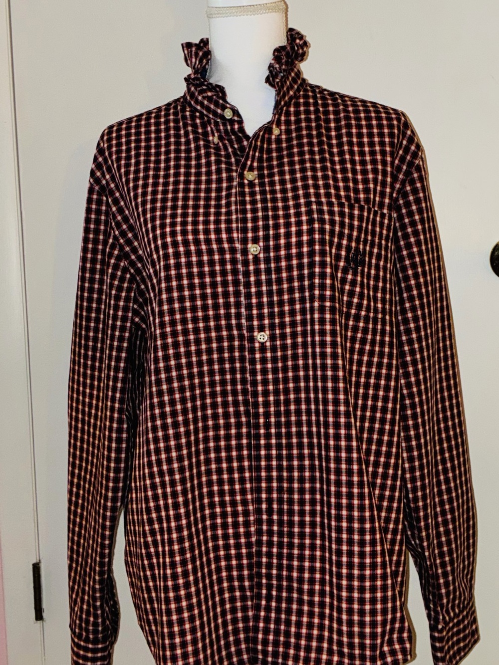 Up Cycled ruffled collar Chaps shirt